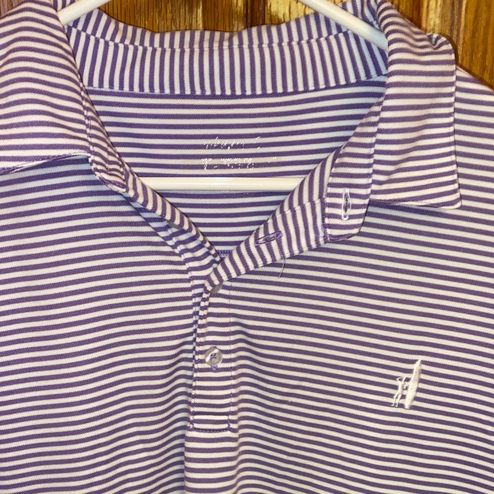 Johnnie-O Polo Shirt Purple White Striped Large - Picture 3 of 5